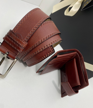 Set cadou bărbați 100% piele, Portofel și Curea de pantaloni UNO, culoare maro-roscat,F2092 [4]