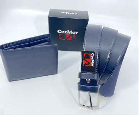Set cadou bărbați Portofel și Curea de pantaloni din piele CEZMAR, culoare bleumarin, P3-40-1373 [2]