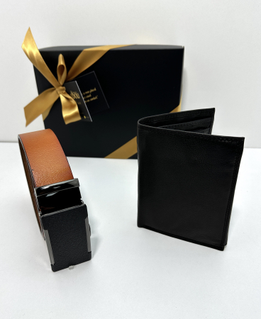 Set cadou elegant pentru barbati cu Portofel de piele si Curea automata N507 roșcat 125cm [0]