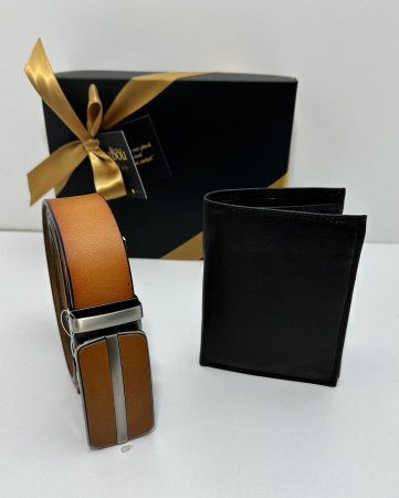 Set cadou elegant pentru barbati cu Portofel de piele si Curea automata C09 roșcat 120cm [0]