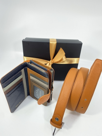 Set cadou femei Portofel de piele și Curea portocalie  lungime 110cm 2103Orange [1]