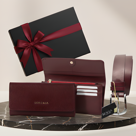 Pachete si seturi cadou femei - Set cadou femei Portofel si Curea de piele naturala 100% produs in Romania, visiniu 2.9cm ,SRN_ALC03.29