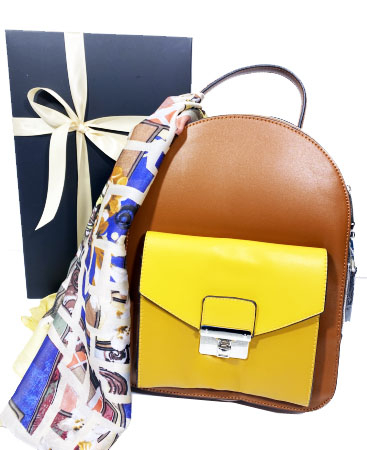 Set cadou femei Rucsac de dama Micussi maro și Eșarfă de mătase asortata [4]