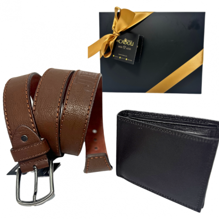 Set cadou JEANS Portofel din piele 100% si Curea piele ecologica maro, A698_010WK [3]