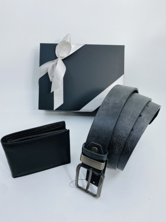 Set cadou pentru bărbați Portofel de piele și Curea de pantaloni, culoare gri, A786G [3]