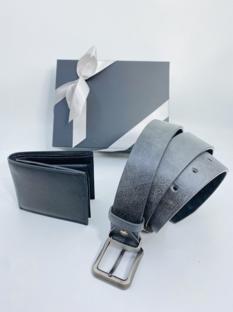 Set cadou pentru bărbați Portofel de piele și Curea de pantaloni, culoare gri, A786G [1]
