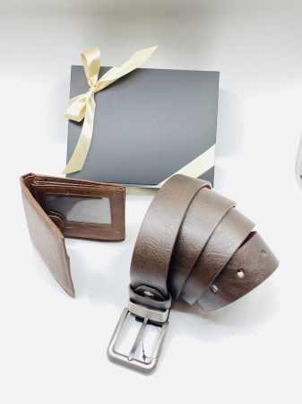 Set cadou pentru bărbați Portofel de piele și Curea maro inchis Brown A786 [1]