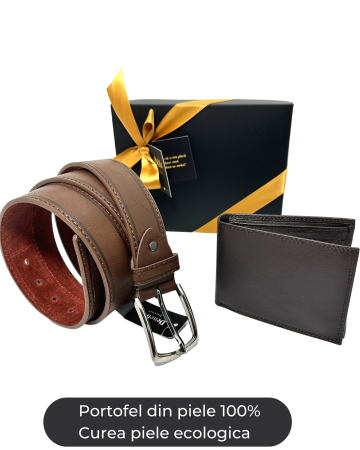 Set cadou Portofel din piele 100% si Curea piele ecologica maro inchis, LY1531_1379DB [0]