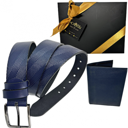 Fashion - Set cadou Portofel din piele naturala si Curea din piele ecologica A-2316-4BLM, latime curea 3.5cm, e-CADOU