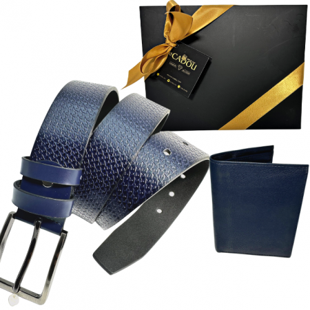 Fashion - Set cadou Portofel din piele naturala si Curea din piele ecologica A-2185-4BLM, latime curea 3.5cm, e-CADOU
