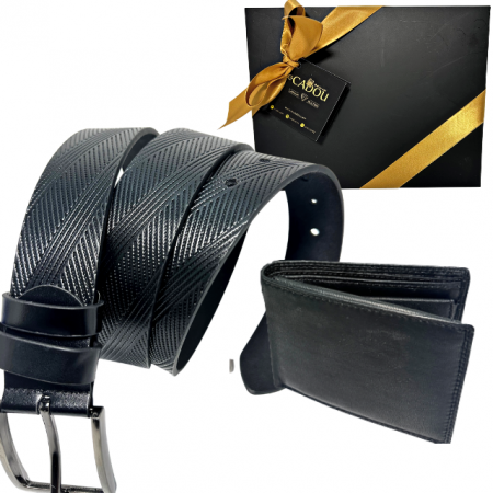 Fashion - Set cadou Portofel din piele naturala si Curea din piele ecologica A-2316-4N, latime curea 3.5cm, e-CADOU