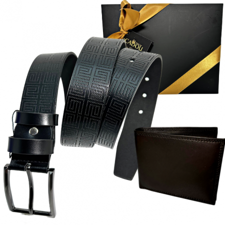 Fashion - Set cadou Portofel din piele naturala si Curea din piele ecologica A-2315.4N, latime curea 3.5cm, e-CADOU