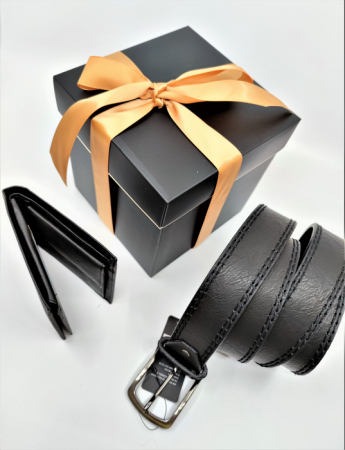 Set cadou Portofel piele si Curea piele ecologica de barbati neagra,A391.35-P1373, latime curea 3.5cm [1]