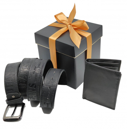 Seturi barbati portofel si curea - Set cadou Portofel piele si Curea piele ecologica de barbati neagra,PB-LY1114 latime curea 3.5cm, e-CADOU, latime curea 3.5cm, e-CADOU