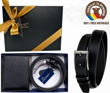 Set cadou Portofel si Curea de piele naturala de barbati culoare negru, produs in Romania, SRN_DOLL01 [0]