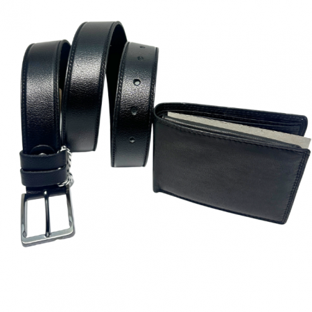 Set cadou Portofel si Curea de piele naturala de barbati neagra,TRN23.3020C, latime curea 3cm, cu cusatura pe margini [2]