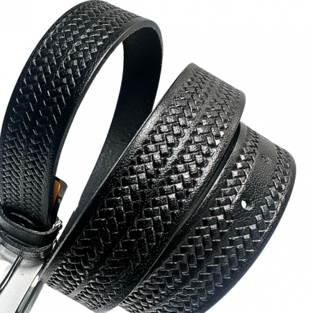 Set cadou Portofel si Curea de piele naturala de barbati neagra,TRN23.3021IMP, latime curea 3cm, impletita, e-CADOU [1]