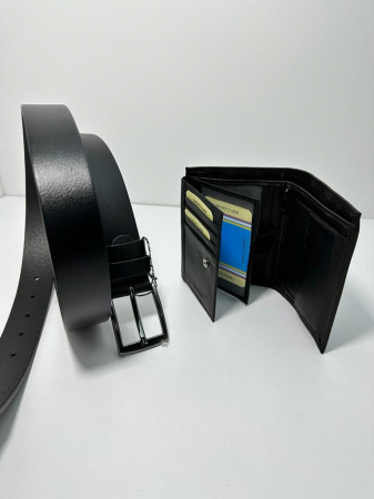 Set cadou Portofel si Curea de piele naturala de barbati neagra,TRN23.3504, latime curea 3.5cm [1]