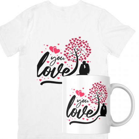 Cadouri Colegi, sefi sau angajati - Set cana si tricou personalizate pentru ziua indragostitilor Valentines Day SVD3006