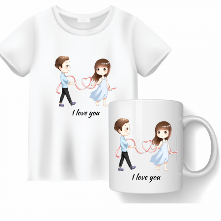 Cadouri Colegi, sefi sau angajati - Set cana si tricou personalizate pentru ziua indragostitilor Valentines Day SVD3012