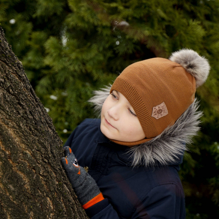 Set de iarnă cu căciulă și fular circular cu pompon gri 3433.5.K-30, produs in Polonia [2]