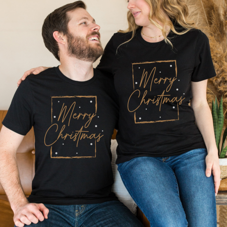 Tricouri personalizate Family - Set de tricouri  personalizate de cuplu cu tematica de Craciun,  Merry Christmas  1348black