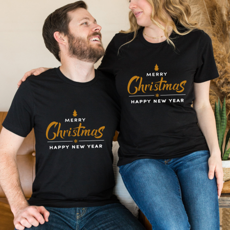 Tricouri personalizate Family - Set de tricouri  personalizate de cuplu cu tematica de Craciun,  Merry Christmas  1347black