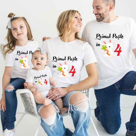Cadouri aniversare - Set de tricouri personalizate Family mama, tata  si copii cu tematica  Primul PASTE PP112