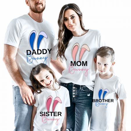 Cadouri aniversare - Set de tricouri personalizate Family mama, tata  si copii cu tematica  de PASTE PP115