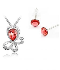 Bijuterii - Set ELEGANT BUTTERFLY red  cu cristale swarovski