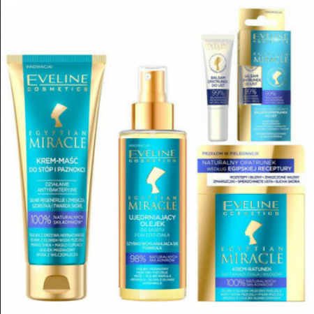 Set Eveline Miracle Egiptean 4in1, Crema pentru fata, ulei pentru corp, Crema masca pentru picioare si Balsam de buze [1]