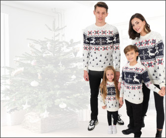 Set Family mama tata  si copil cu tematica de Craciun si reni, culoare alb si bleomarin, pentru Craciun de poveste [1]