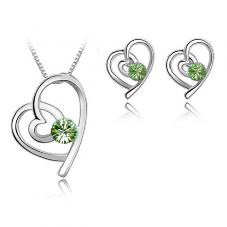 Cadouri aniversare - Set FANTASTIC HEART 2in1 colier si cercei verde cu cristale