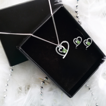 Set FANTASTIC HEART 2in1 colier si cercei verde cu cristale [1]