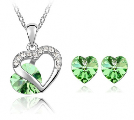 Set BEAUTIFULL HEART verde- green peridot cu cristale [0]