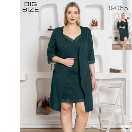 Pijamale de dama - Set halat si camasa de noapte batal din două piese, Material bumbac Lux PIJ39065