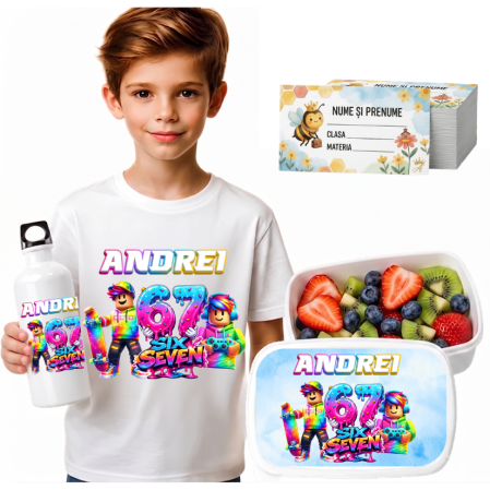 Seturi Complete Back to School - Set Promo Back to School 67 Six Seven– Tricou + Cutie + Bidon Personalizat pentru copilul tău