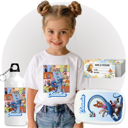 Seturi Complete Back to School - Set Promo Back to School  Zootropolis Tricou + Cutie + Bidon Personalizat pentru copilul tău