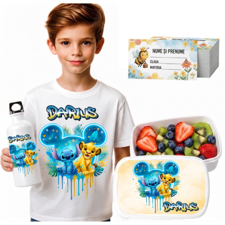 Seturi Complete Back to School - Set Promo Back to School Simba Stitch– Tricou + Cutie + Bidon Personalizat pentru copilul tău