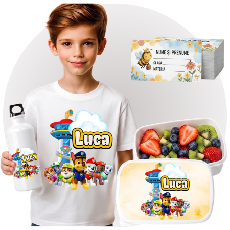 Seturi Complete Back to School - Set Promo Back to School Paw PATROL patrula catelusilor– Tricou + Cutie + Bidon Personalizat pentru copilul tău