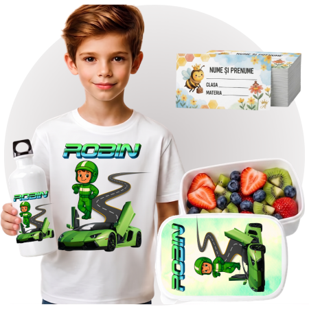 Seturi Complete Back to School - Set Promo Back to School  masini raliu Tricou + Cutie + Bidon Personalizat pentru copilul tău