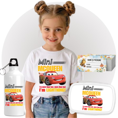Seturi Complete Back to School - Set Promo Back to School McQueen– Tricou + Cutie + Bidon Personalizat pentru copilul tău