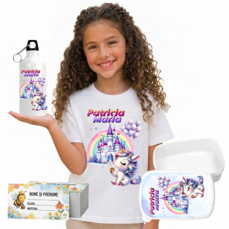Seturi Complete Back to School - Set Promo Back to School Unicorn Tricou + Cutie + Bidon Personalizat pentru copilul tău