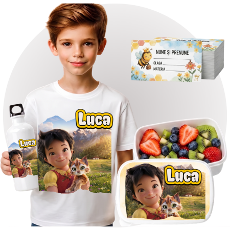 Set Promo Back to School HEIDI, fetita din munti– Tricou + Cutie + Bidon Personalizat pentru copilul tău [1]