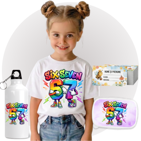 Seturi Complete Back to School - Set Promo Back to School Six Seven 67 – Tricou + Cutie + Bidon Personalizat pentru copilul tău