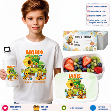 Seturi Complete Back to School - Tricou Personalizat + Cutie Sandwich + Bidon de Apă – Set Complet pentru Începutul Anului Școlar