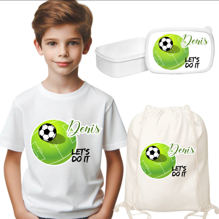 Cadouri aniversare - Set promotional Back to school prima zi de gradinita scoala din bumbac  fotbal ABF345