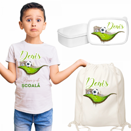 Cadouri aniversare - Set promotional Back to school prima zi de gradinita scoala din bumbac  fotbal ABS342