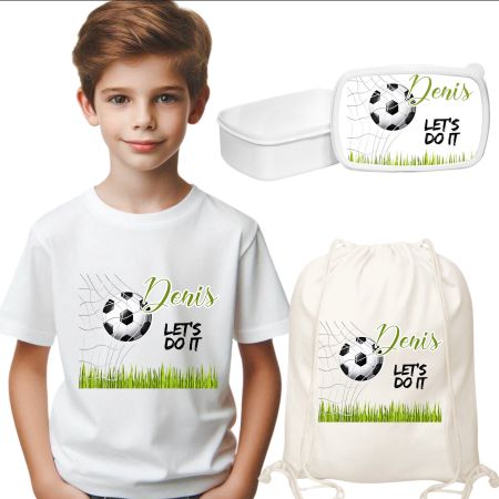 Cadouri aniversare - Set promotional Back to school prima zi de gradinita scoala din bumbac  fotbal ABF343