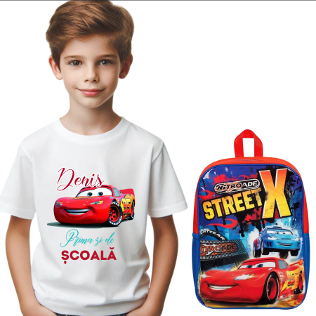 Set promotional Back to school prima zi de gradinita scoala din bumbac  Masini  Cars Nitroade ABF347 [0]